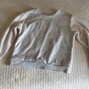 Heather grey shearling sleeve sweatshirt